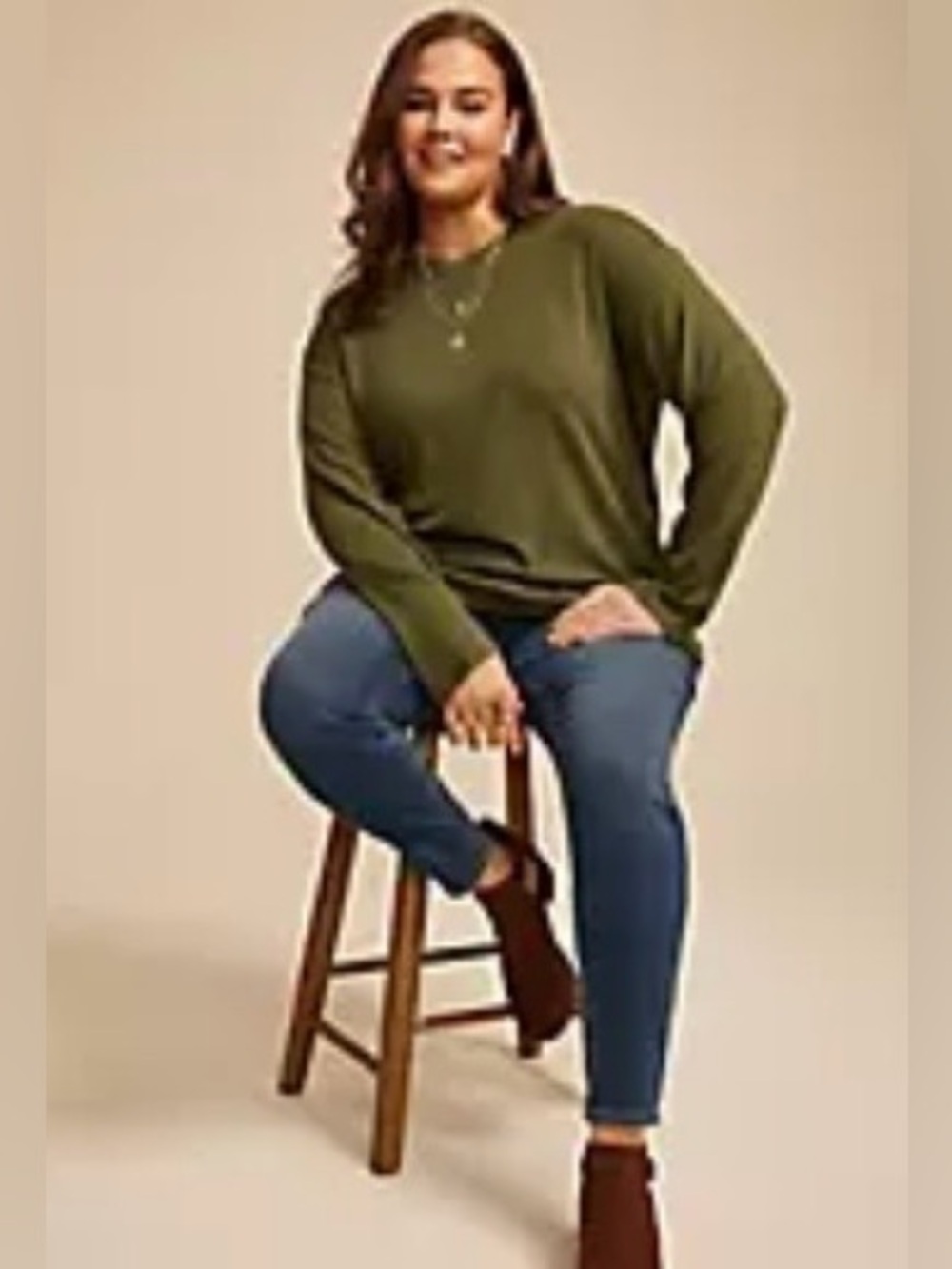 Maurices 24/7 Ottoman Rib Long Sleeve Tee - 1X - Dark Olive
